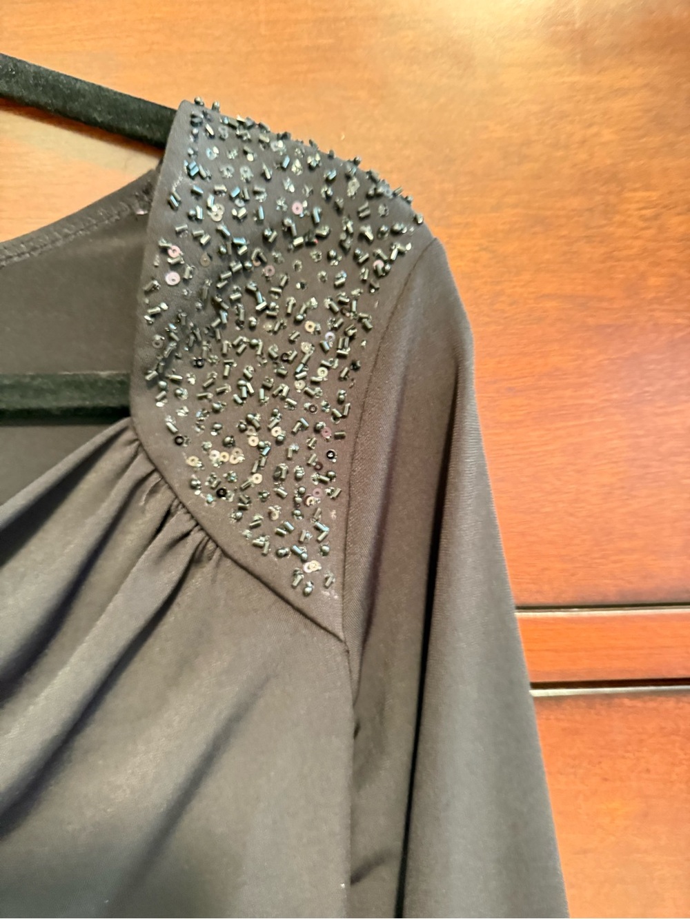 AGB Black Draped Neck Top with Embellished Shoulders - Picture 2 of 5